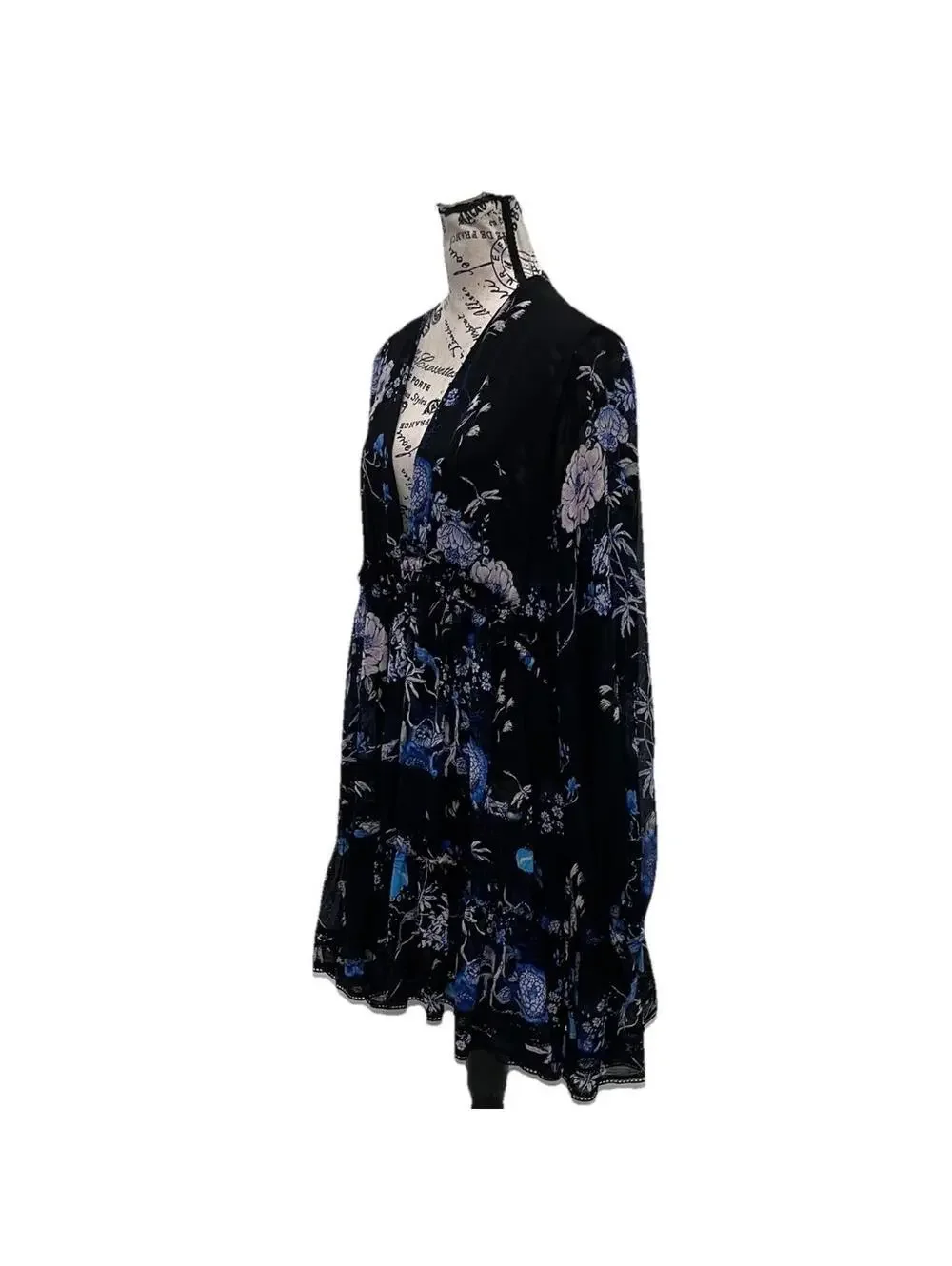 FREE PEOPLE Cherry Blossom Floral Mini Dress Small Goth Fairy Grunge Boho Sheer